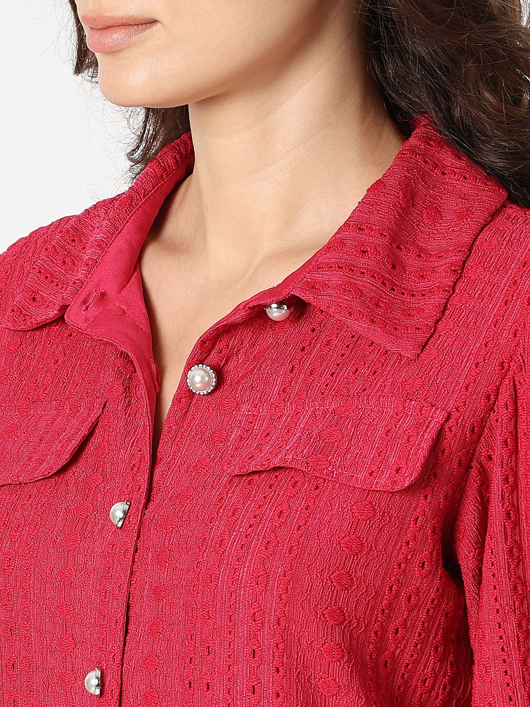 Red Schiffli Shirt Dress - Image 8