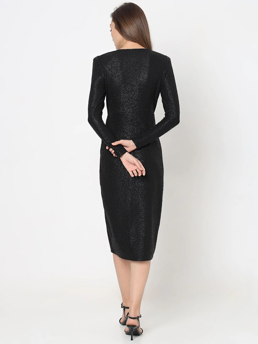 Black Shimmer Lurex Wrap Dress - Image 4