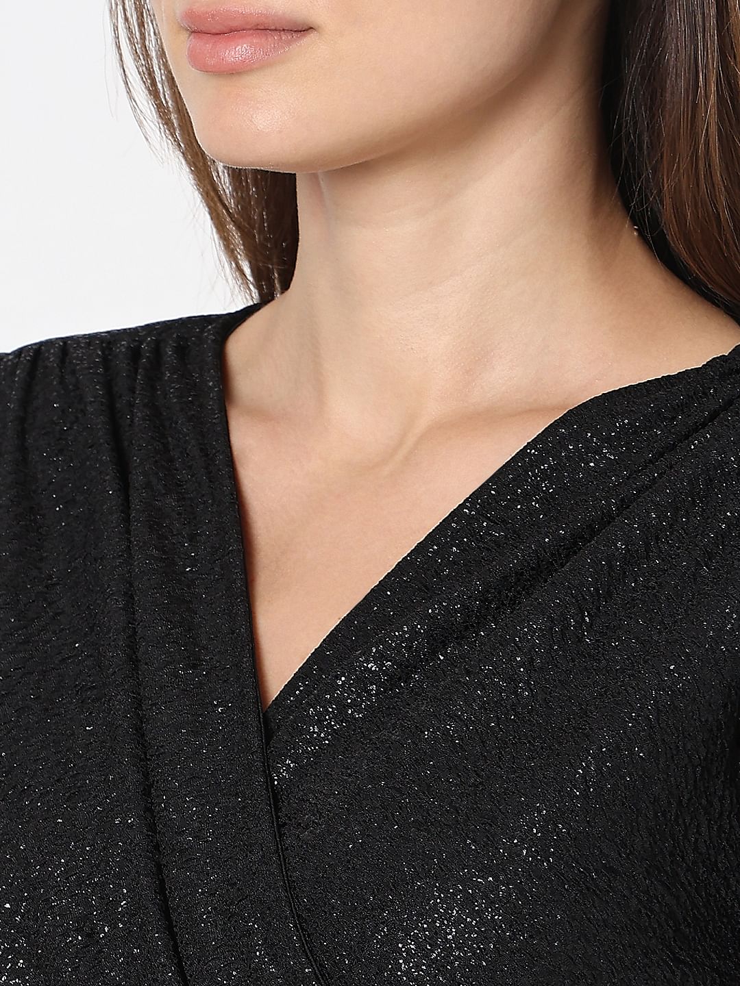 Black Shimmer Lurex Wrap Dress - Image 7