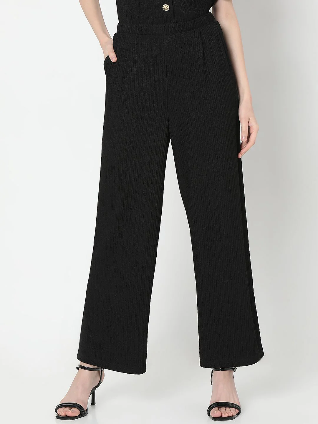 Black Knitted Textured Co-Ord Set Pants - Image 2