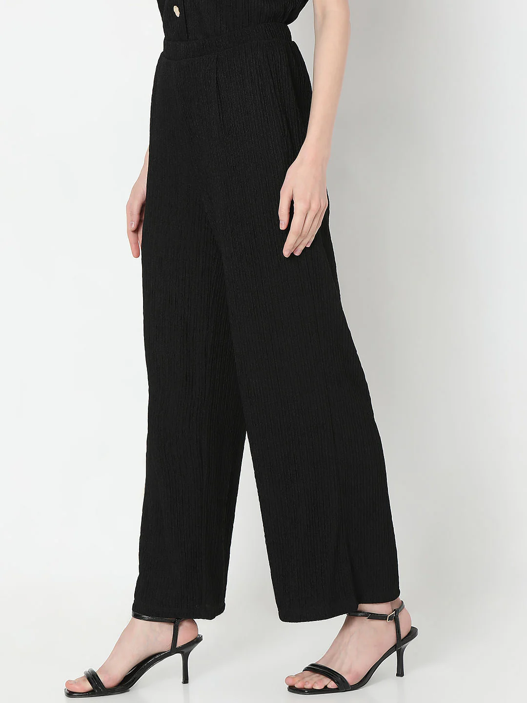 Black Knitted Textured Co-Ord Set Pants - Image 3