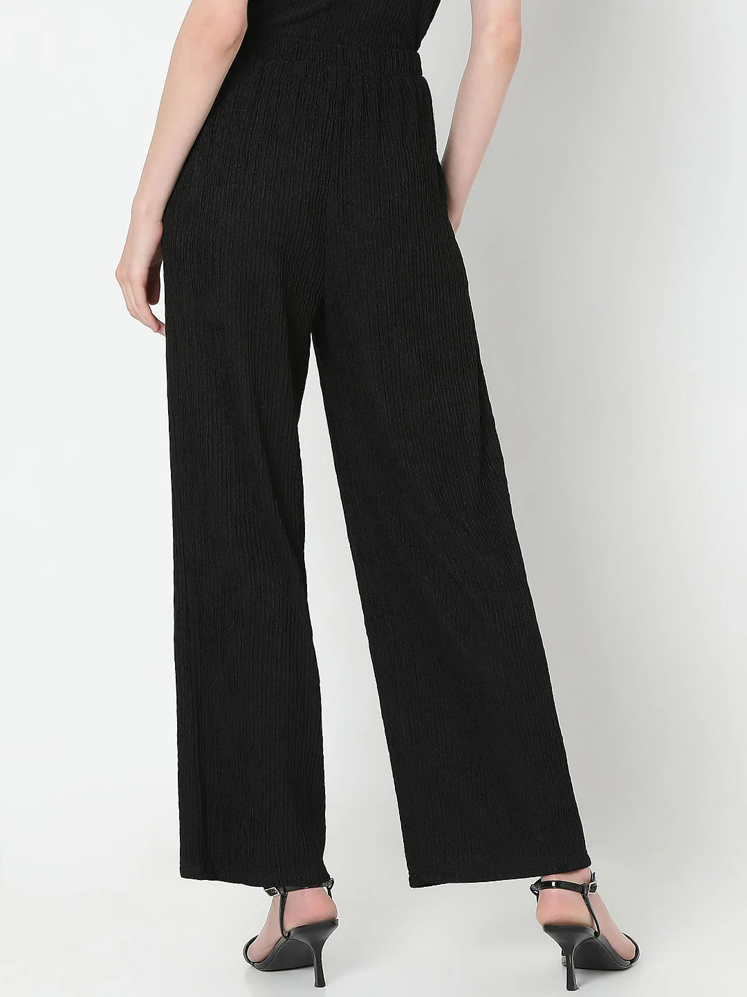 Black Knitted Textured Co-Ord Set Pants - Image 4