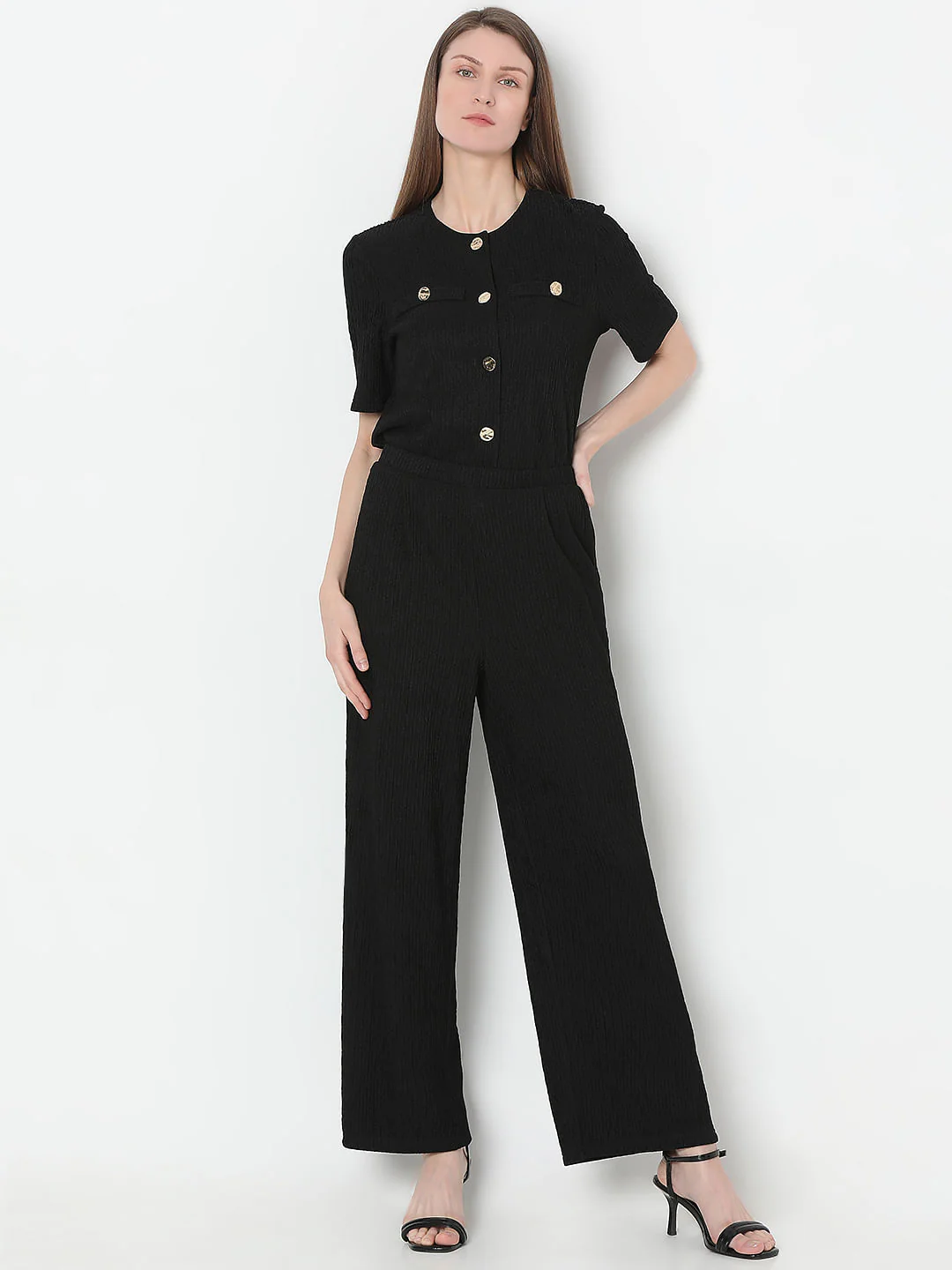 Black Knitted Textured Co-Ord Set Pants - Image 5