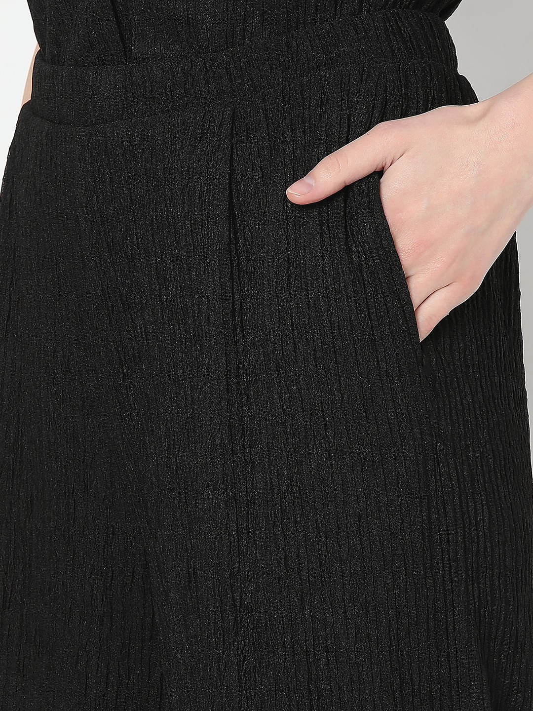 Black Knitted Textured Co-Ord Set Pants - Image 8
