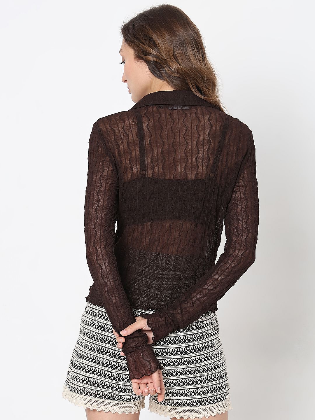 Dark Brown Sheer Knit Shirt - Image 4