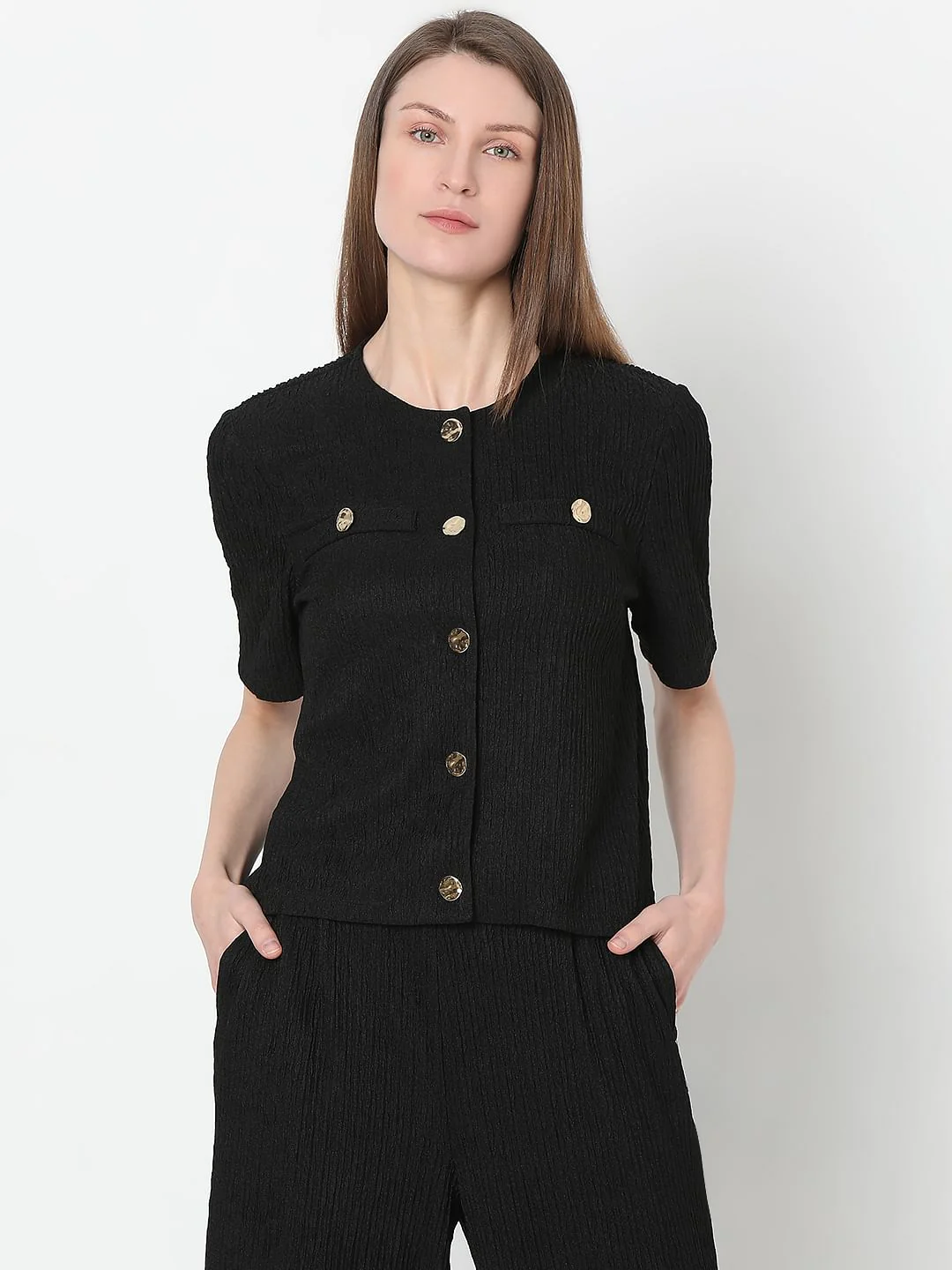 Black Knitted Textured Co-Ord Set Top - Image 2