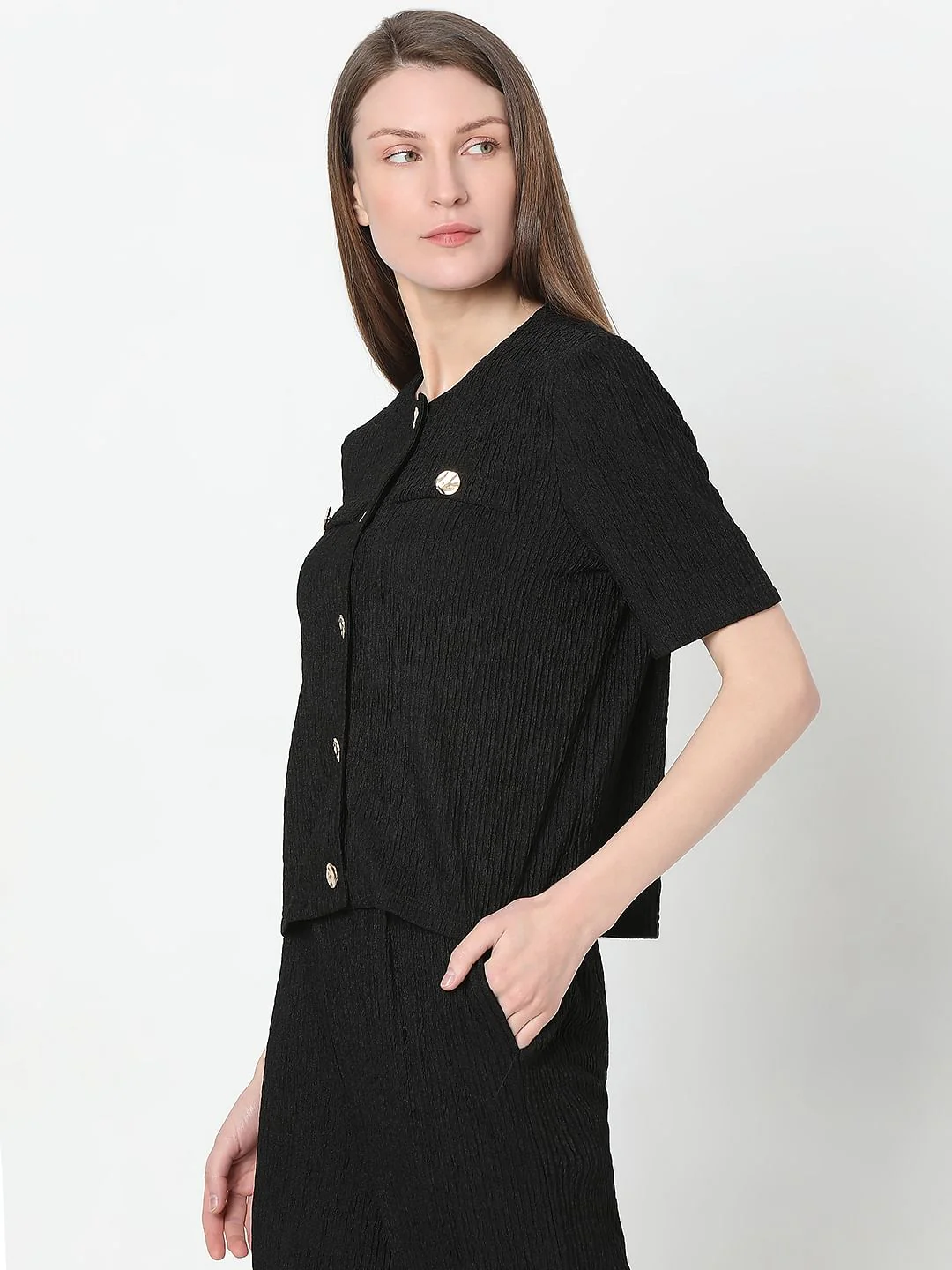 Black Knitted Textured Co-Ord Set Top - Image 3