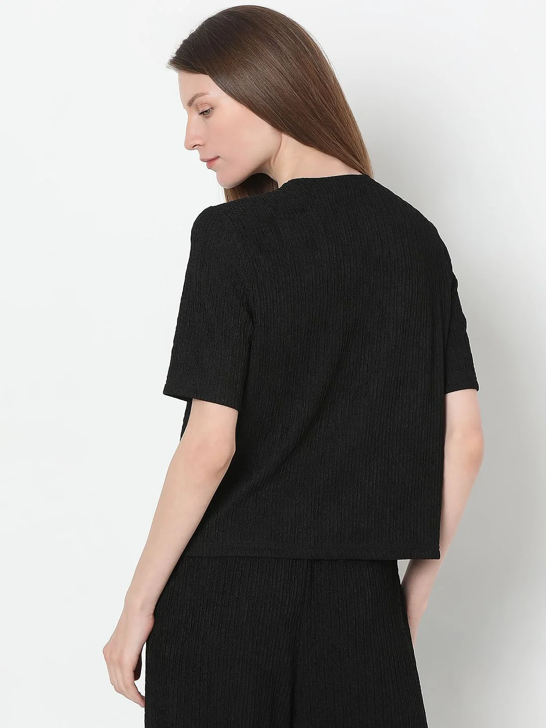 Black Knitted Textured Co-Ord Set Top - Image 4