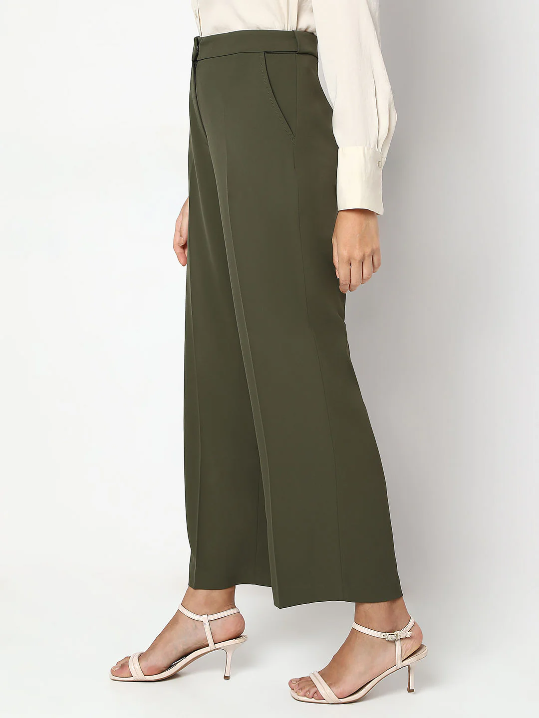 Olive Green Straight Fit Pants - Image 3