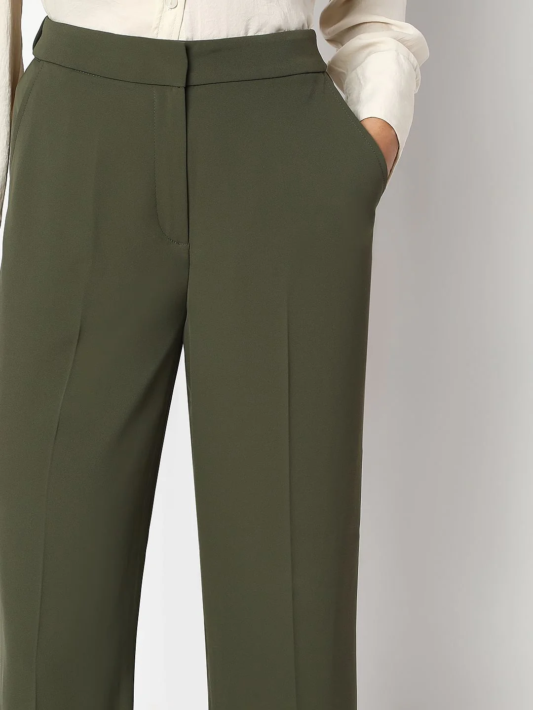 Olive Green Straight Fit Pants - Image 6