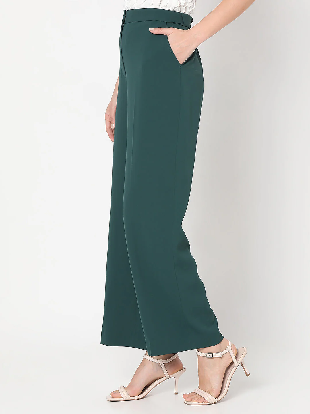 Teal High Rise Straight Fit Pants - Image 3