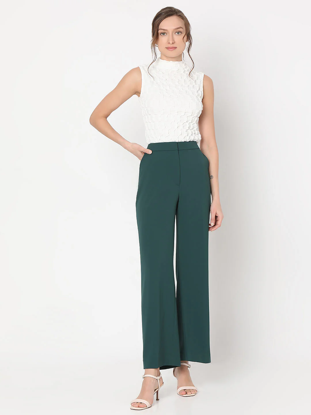Teal High Rise Straight Fit Pants - Image 5