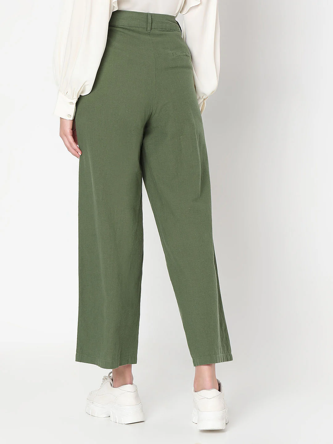 Green High Rise Linen Pants - Image 4