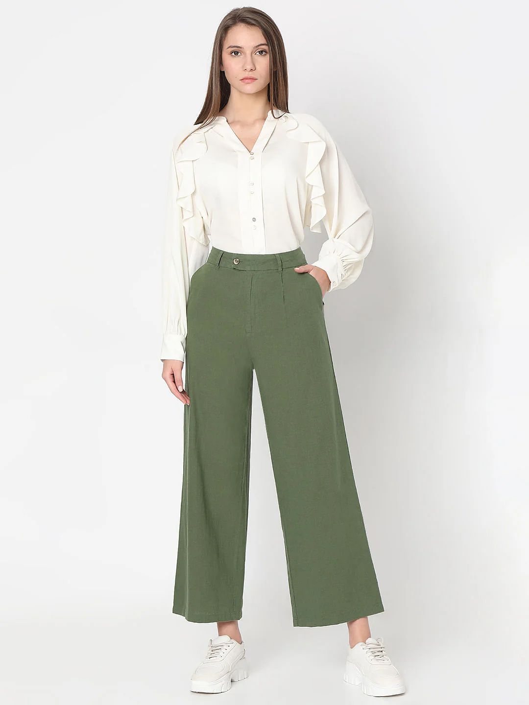 Green High Rise Linen Pants - Image 5