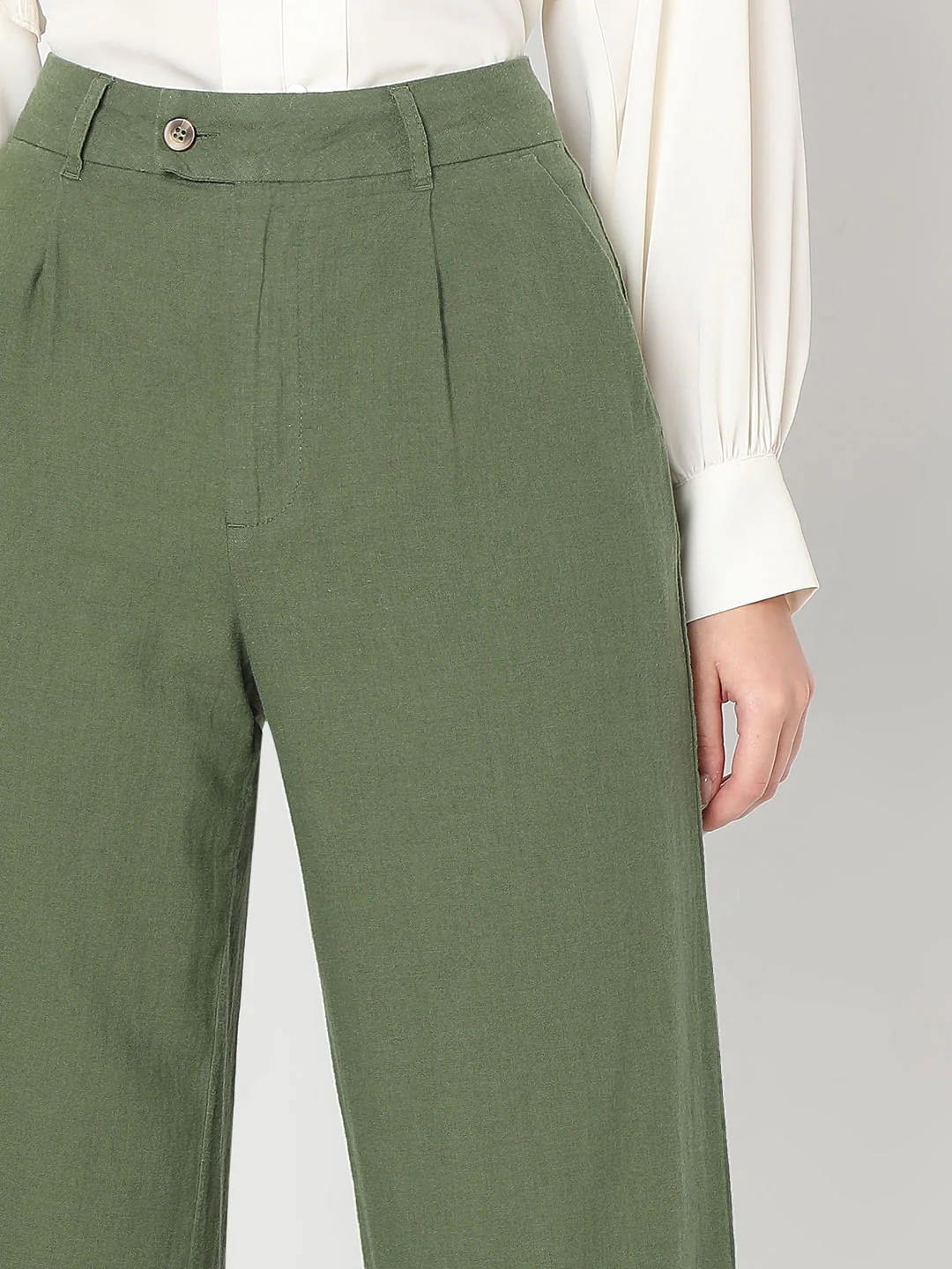 Green High Rise Linen Pants - Image 6
