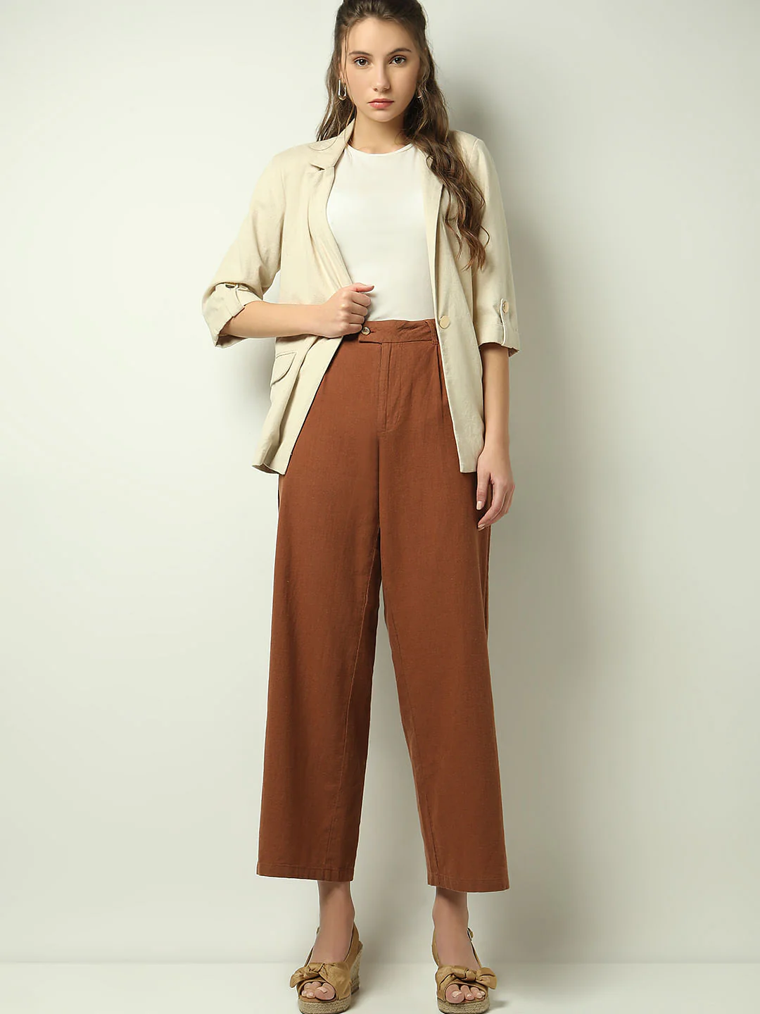 Brown High Rise Linen Pants