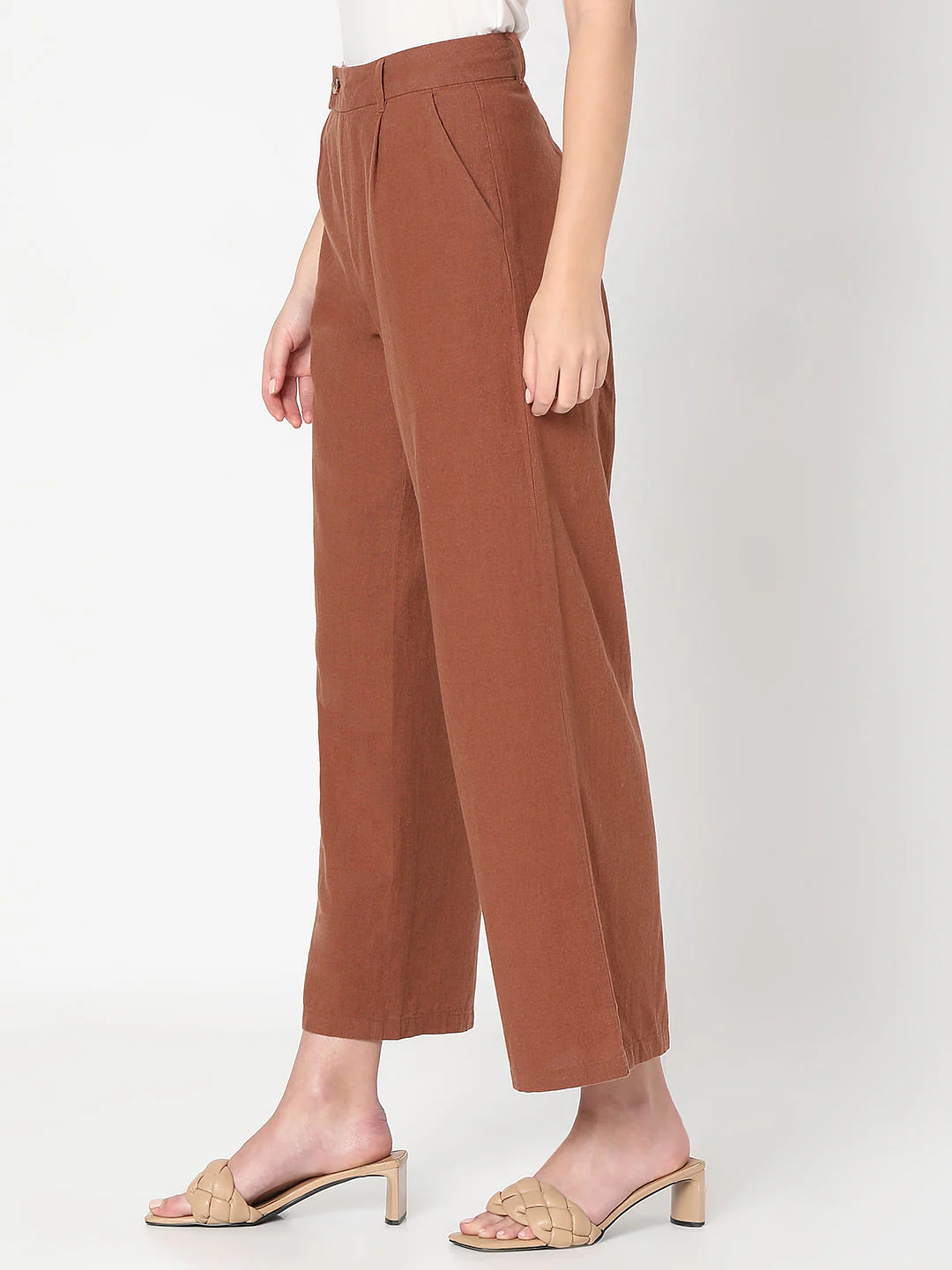 Brown High Rise Linen Pants - Image 3
