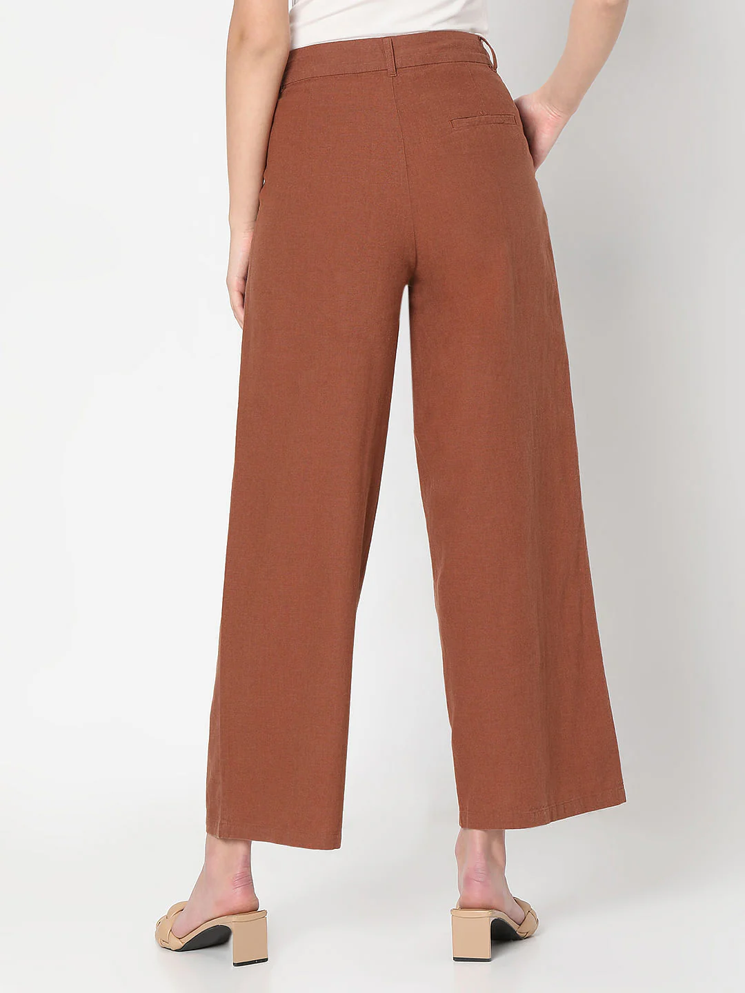 Brown High Rise Linen Pants - Image 4