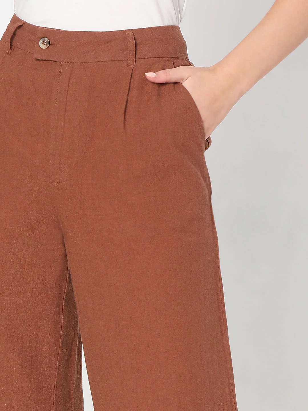 Brown High Rise Linen Pants - Image 6