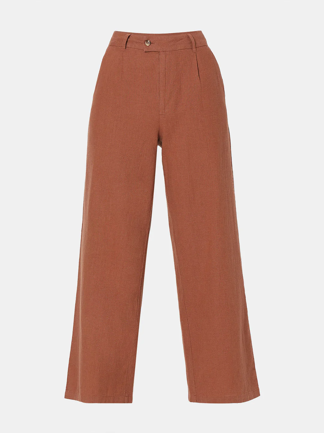 Brown High Rise Linen Pants - Image 7