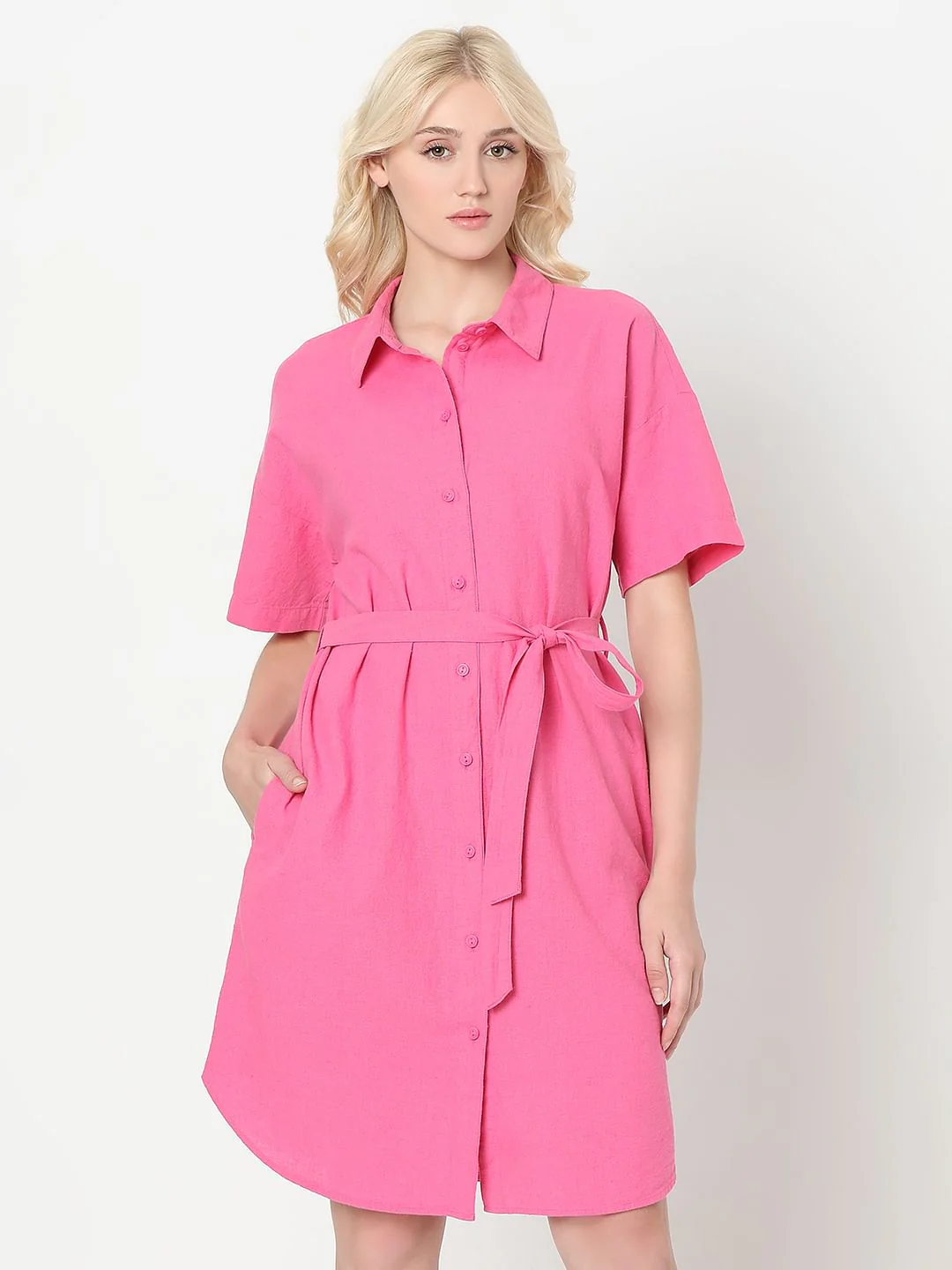 Pink Linen Shirt Dress - Image 2