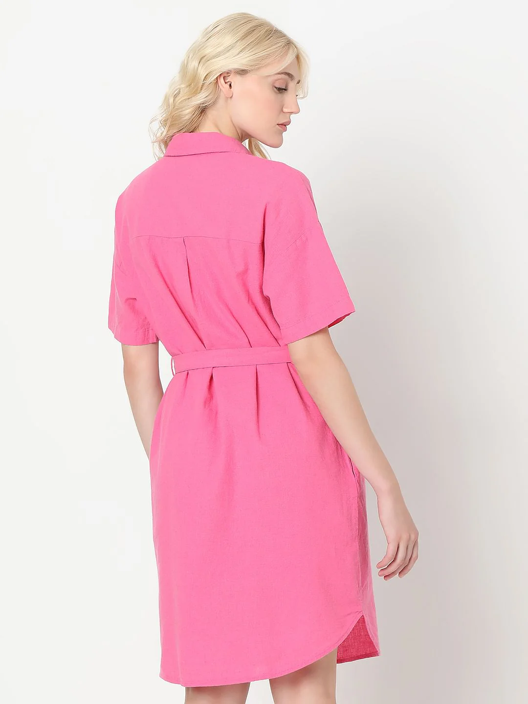 Pink Linen Shirt Dress - Image 4