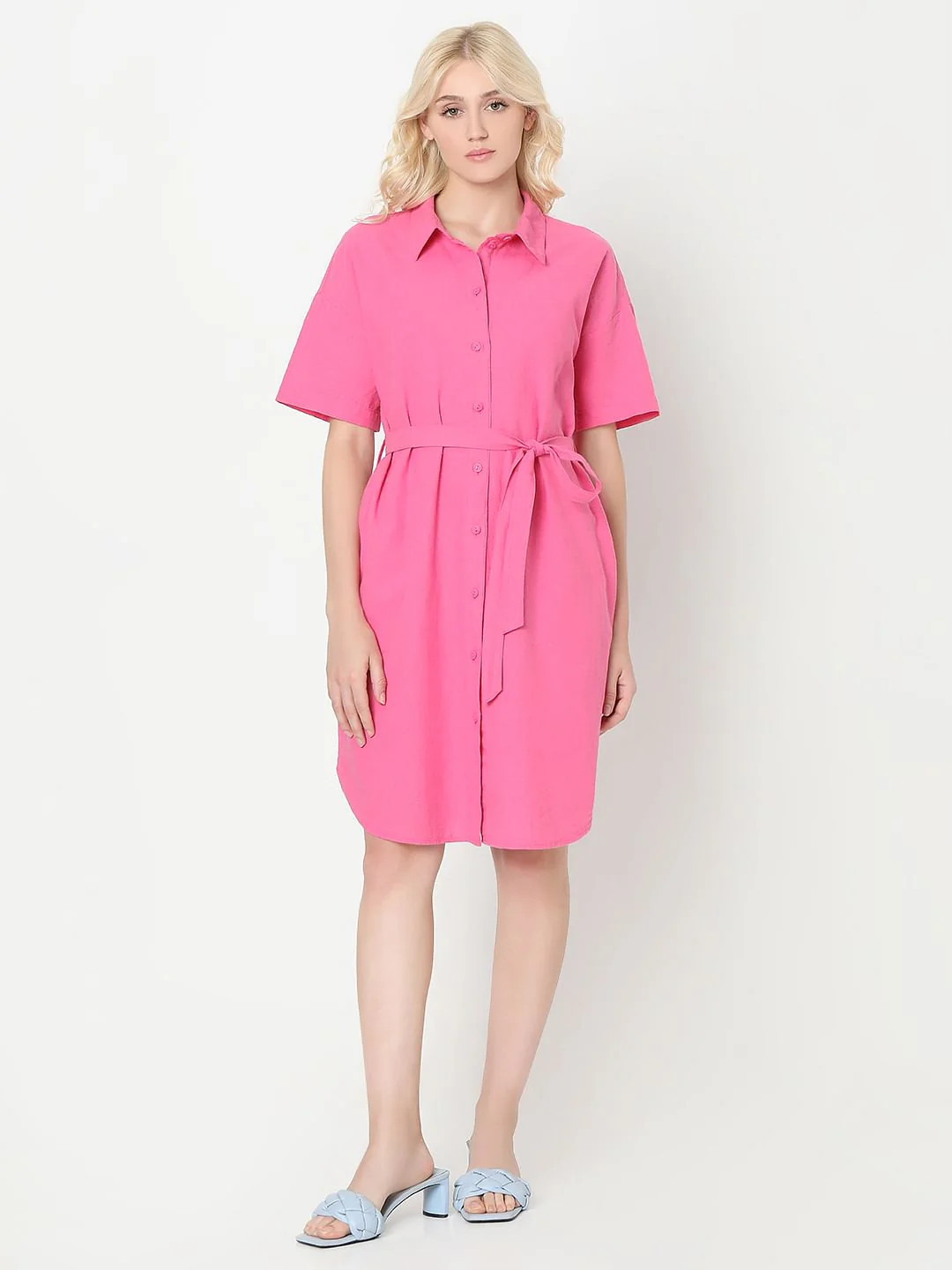 Pink Linen Shirt Dress - Image 5