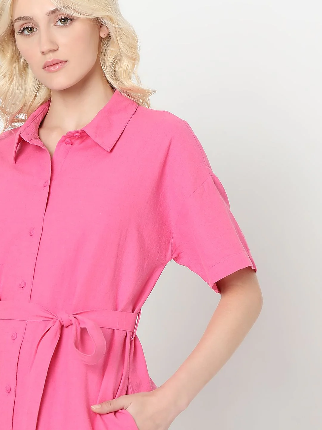 Pink Linen Shirt Dress - Image 6