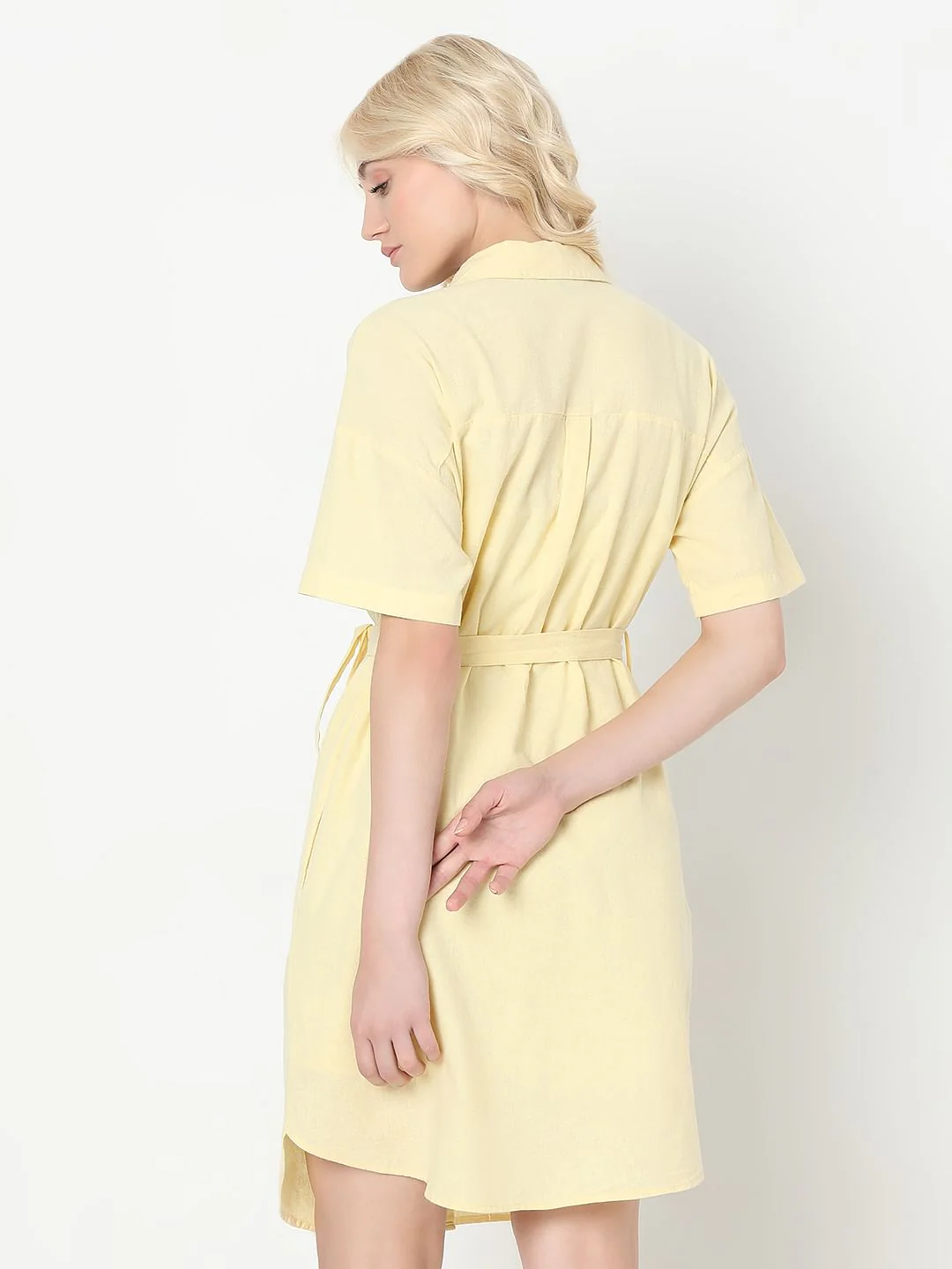 Light Yellow Linen Shirt Dress - Image 4