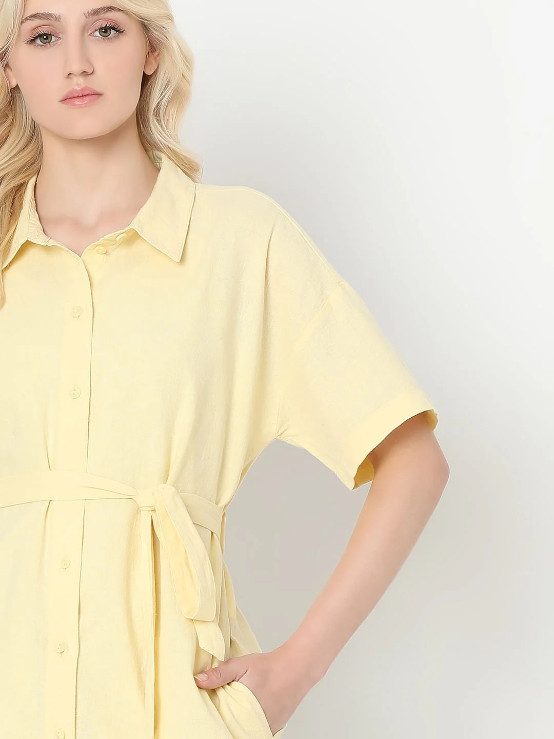 Light Yellow Linen Shirt Dress - Image 6