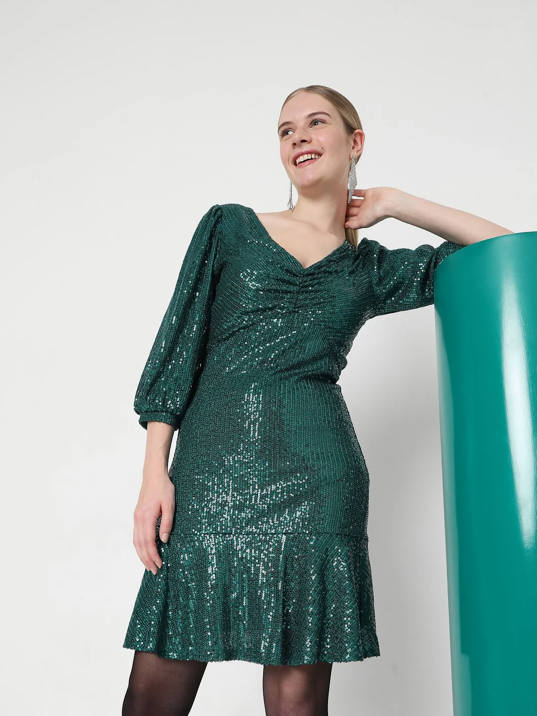 Green Sequin Fit & Flare Dress