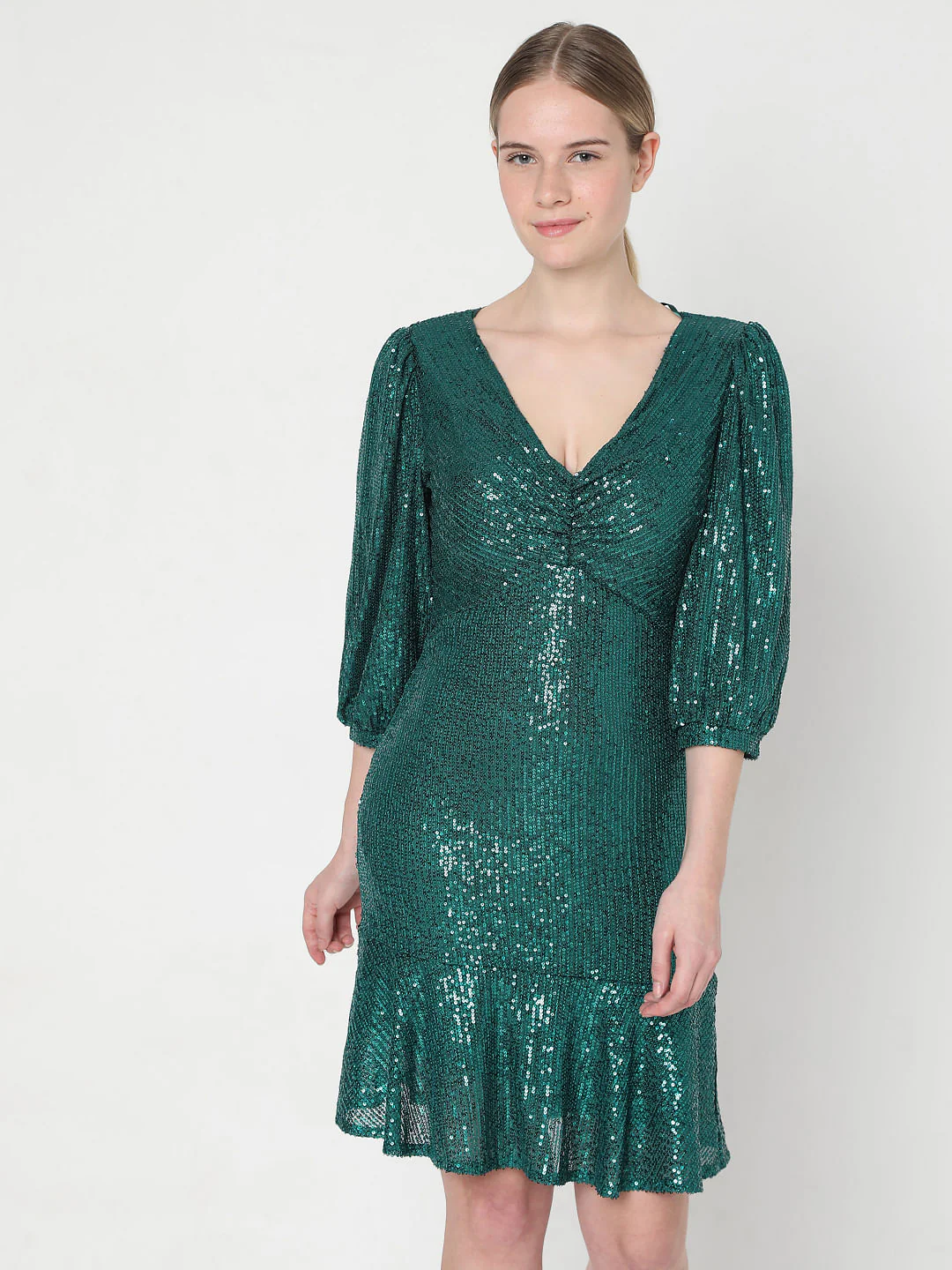 Green Sequin Fit & Flare Dress - Image 2