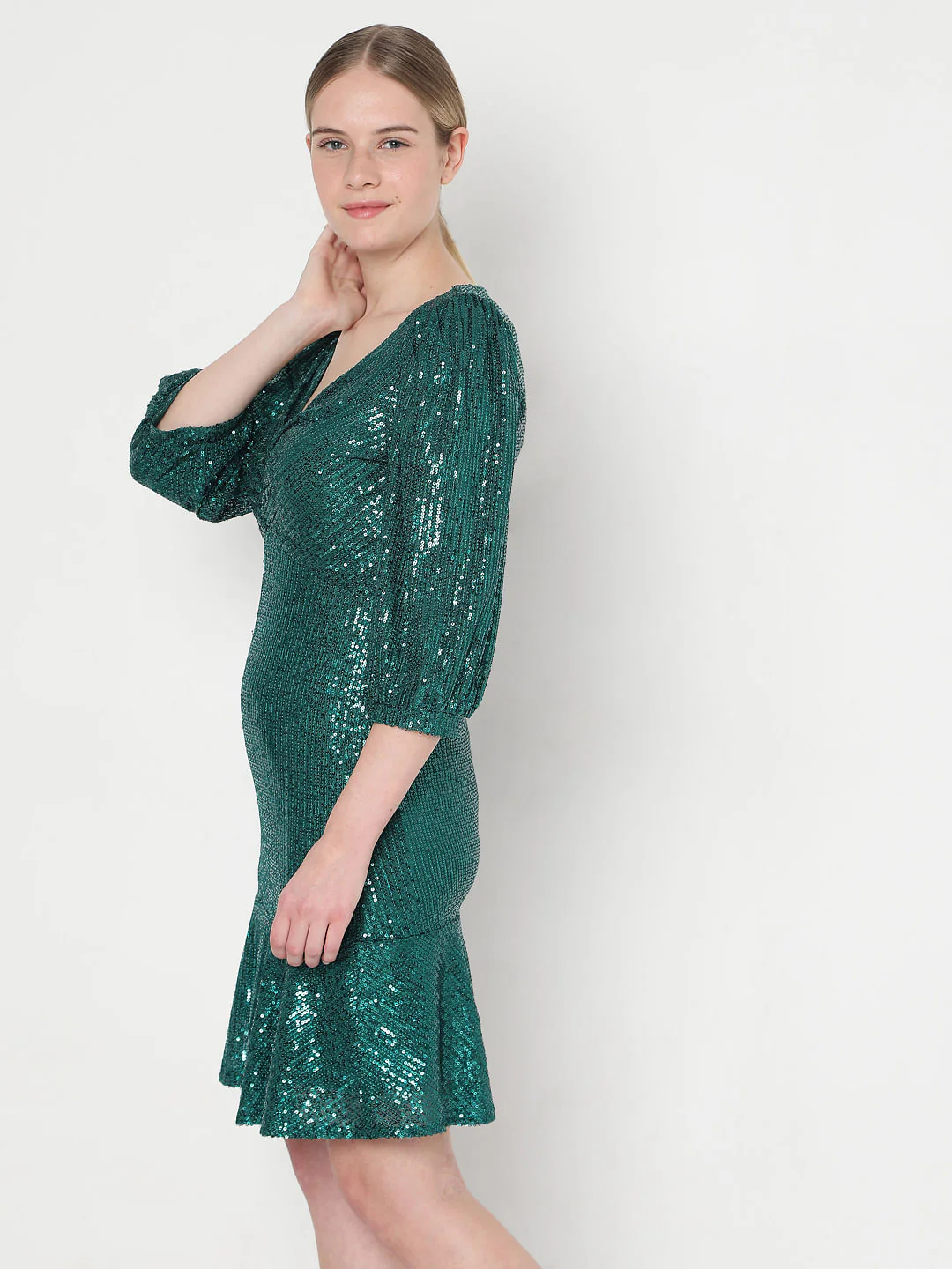Green Sequin Fit & Flare Dress - Image 3