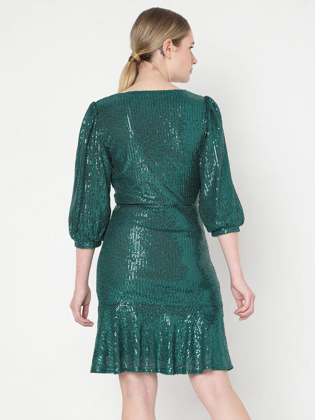 Green Sequin Fit & Flare Dress - Image 4