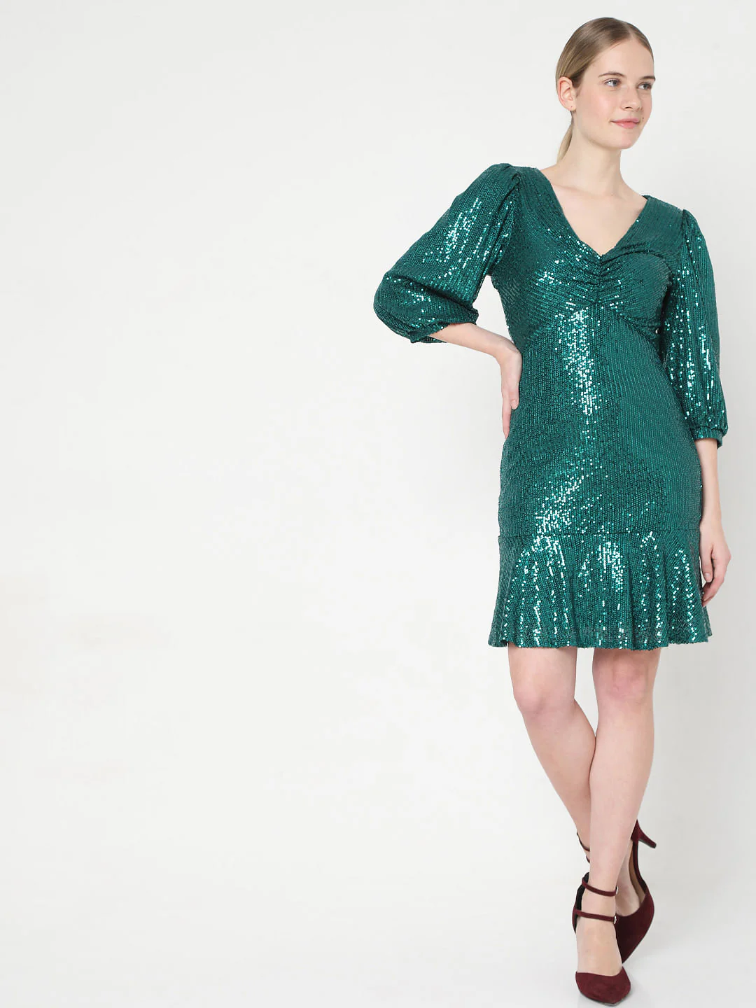 Green Sequin Fit & Flare Dress - Image 5
