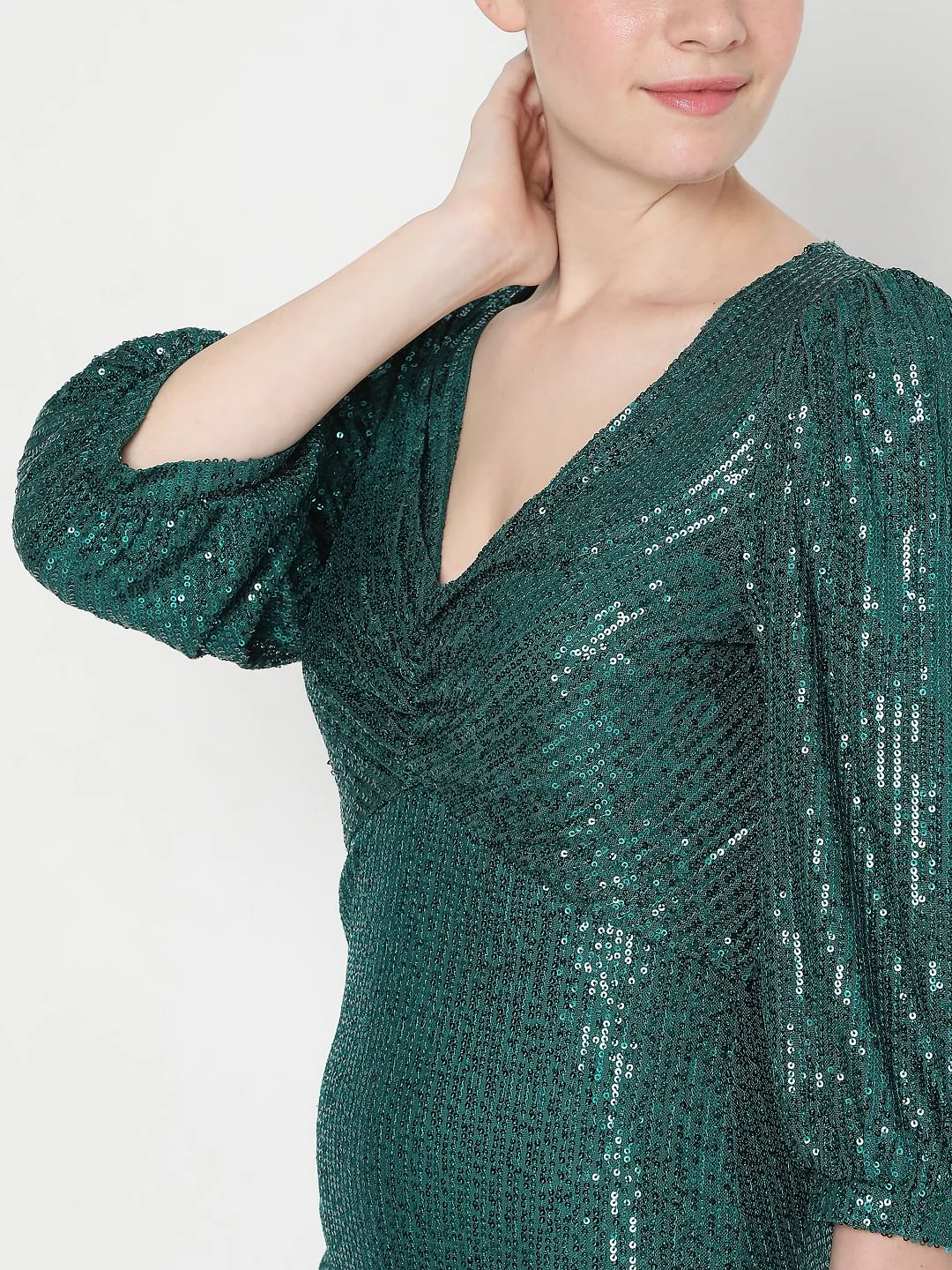 Green Sequin Fit & Flare Dress - Image 6
