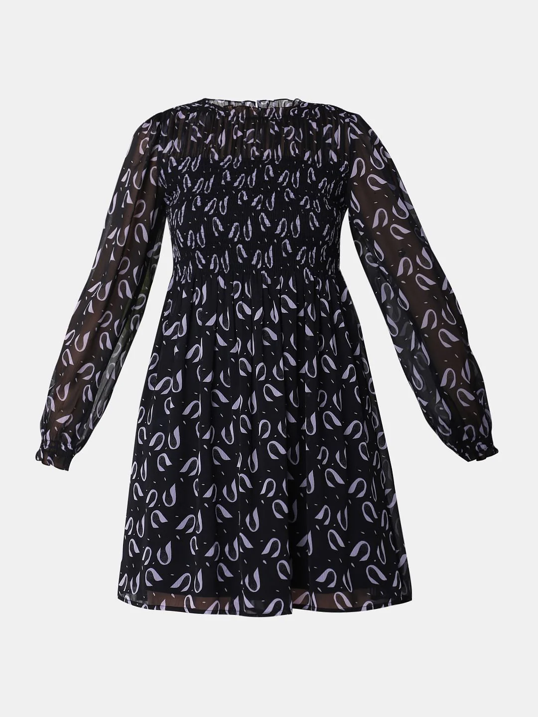 Deep Blue Printed Smocked Dress - Image 7