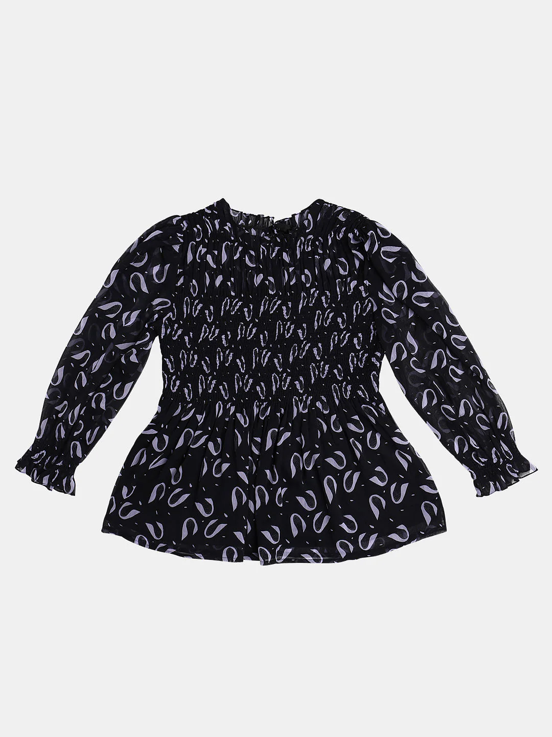Deep Blue Printed Smocked Top - Image 7