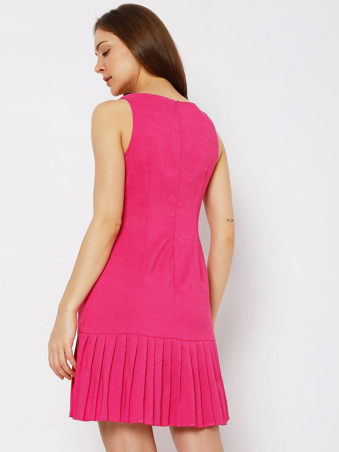 Pink Pleated Fit & Flare Dress - Image 4
