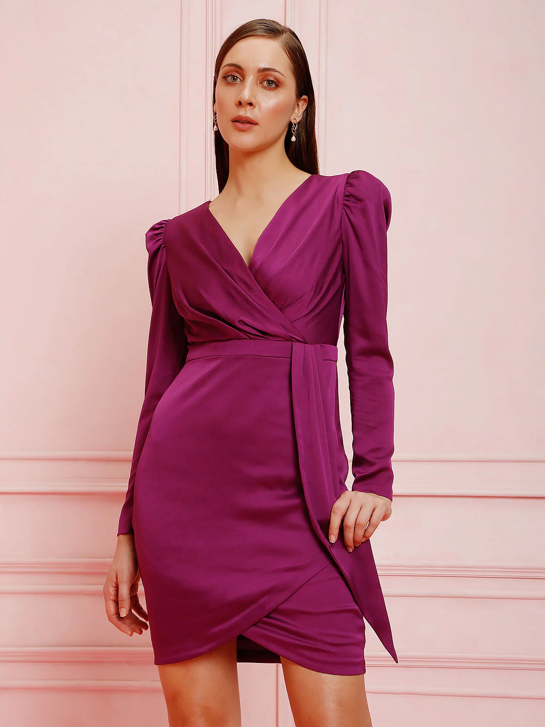 Marquee Pink Wrap Mini Dress - Image 2