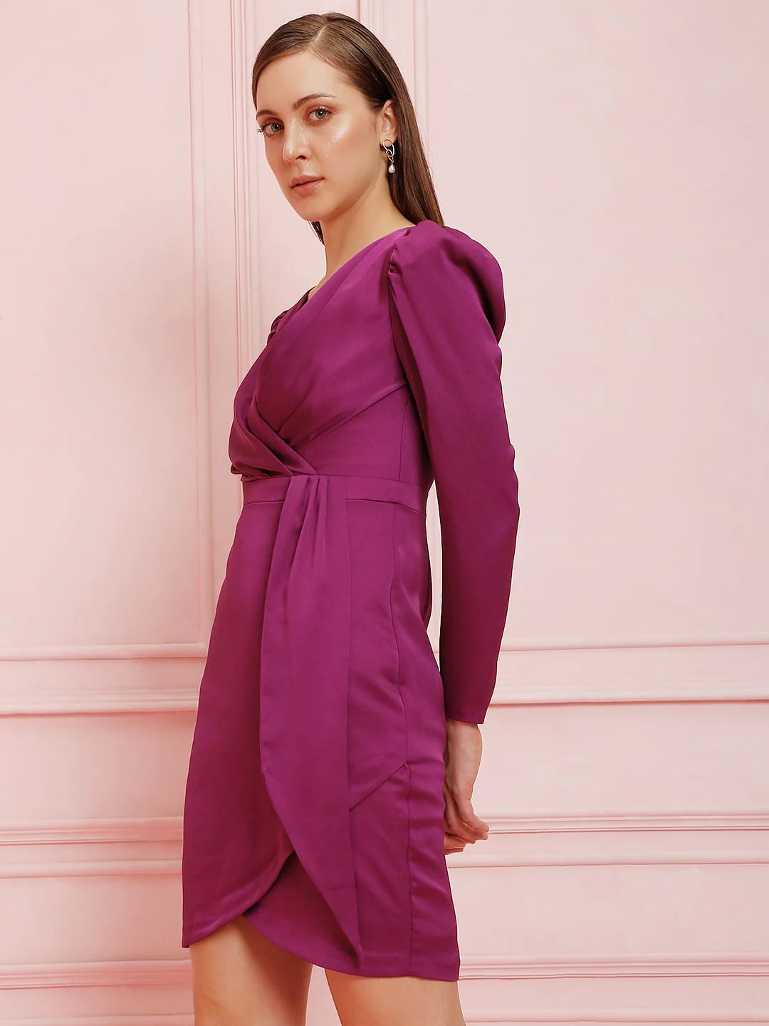 Marquee Pink Wrap Mini Dress - Image 3