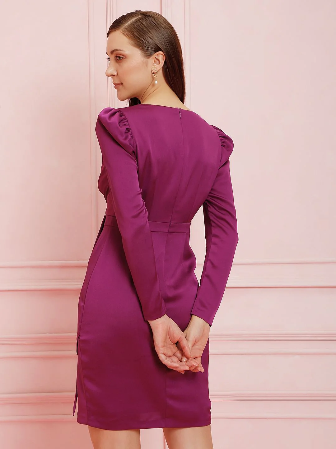 Marquee Pink Wrap Mini Dress - Image 4