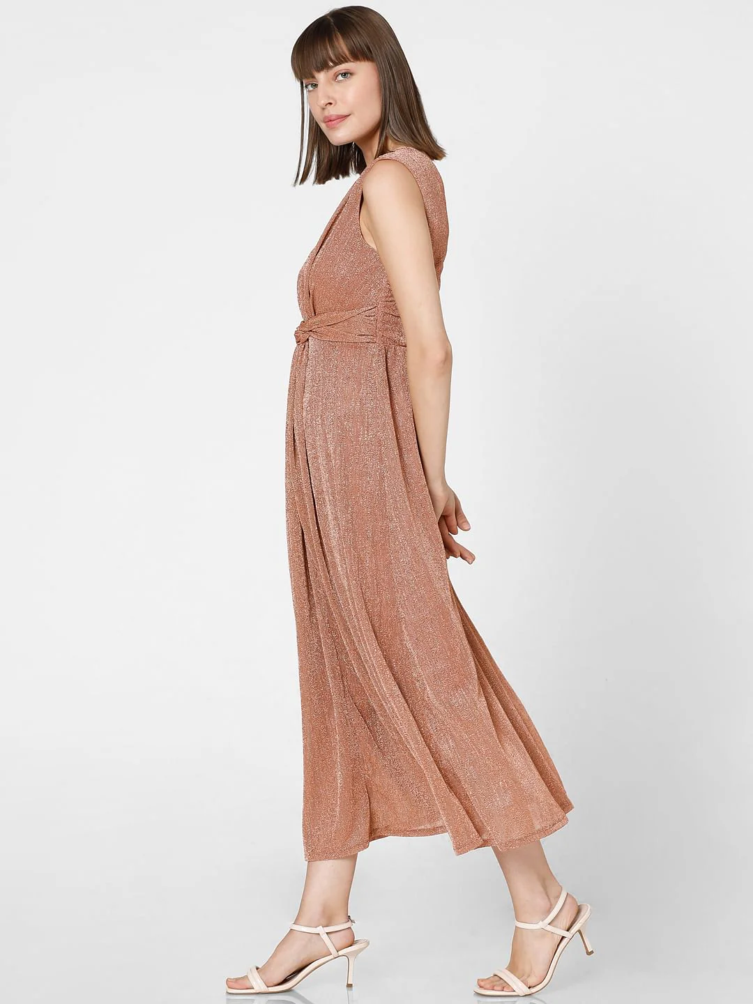 Peach Shimmer Waist Knot Maxi Dress - Image 3