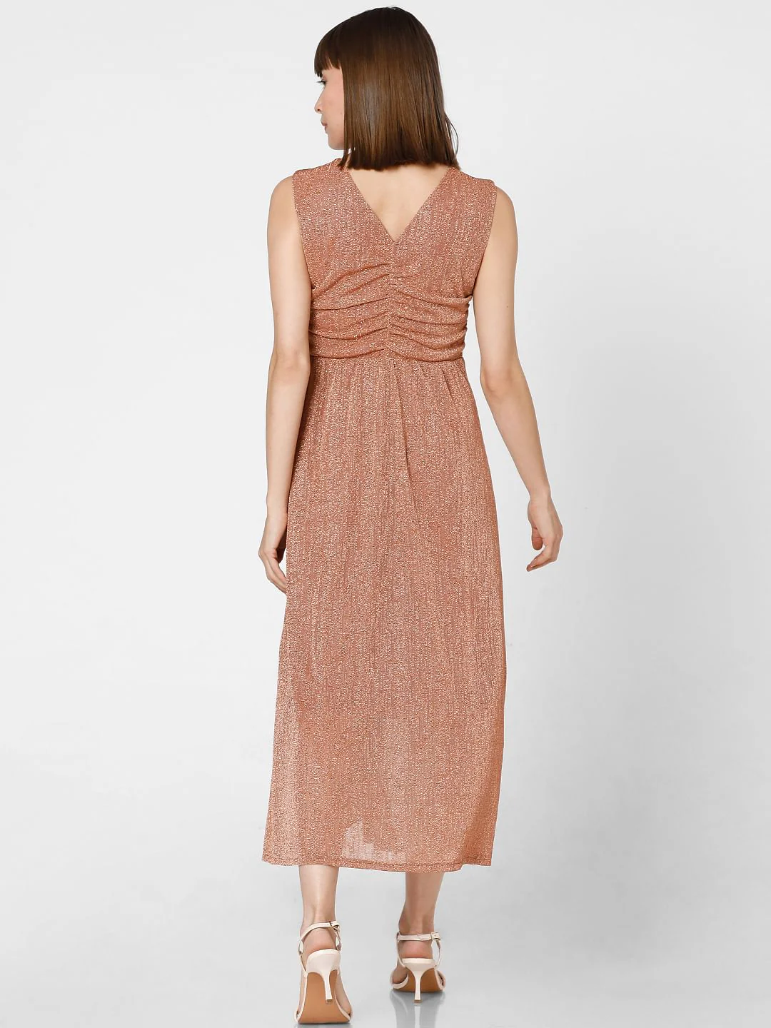 Peach Shimmer Waist Knot Maxi Dress - Image 4