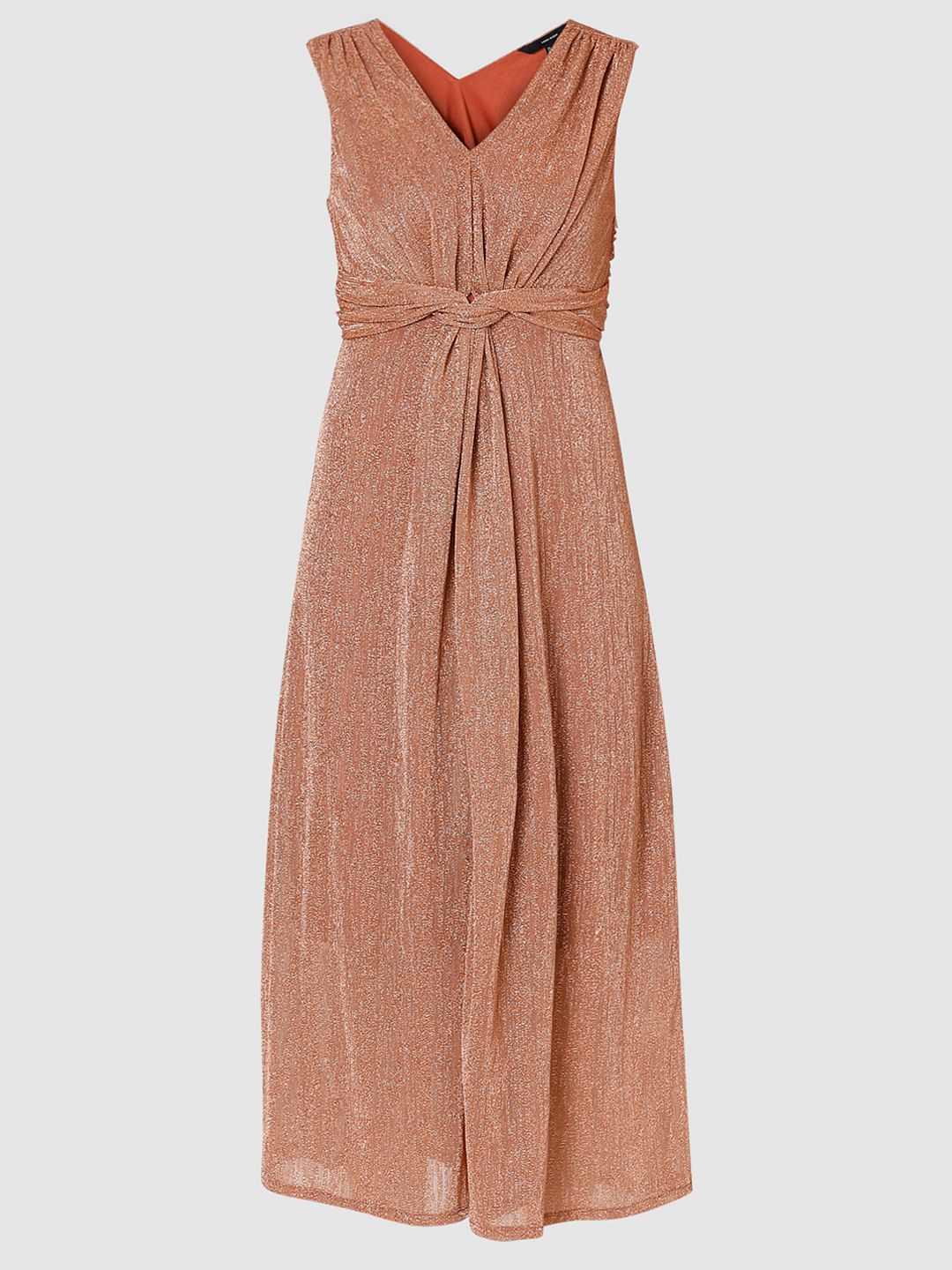 Peach Shimmer Waist Knot Maxi Dress - Image 6