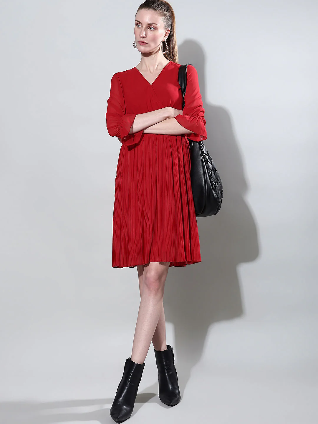 Red Pleated Fit & Flare Dress