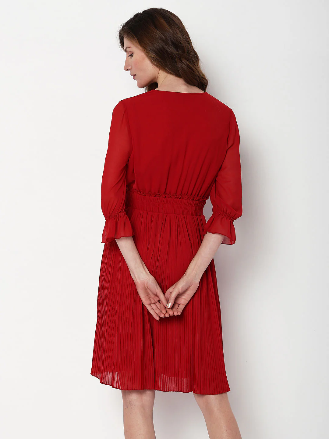 Red Pleated Fit & Flare Dress - Image 4