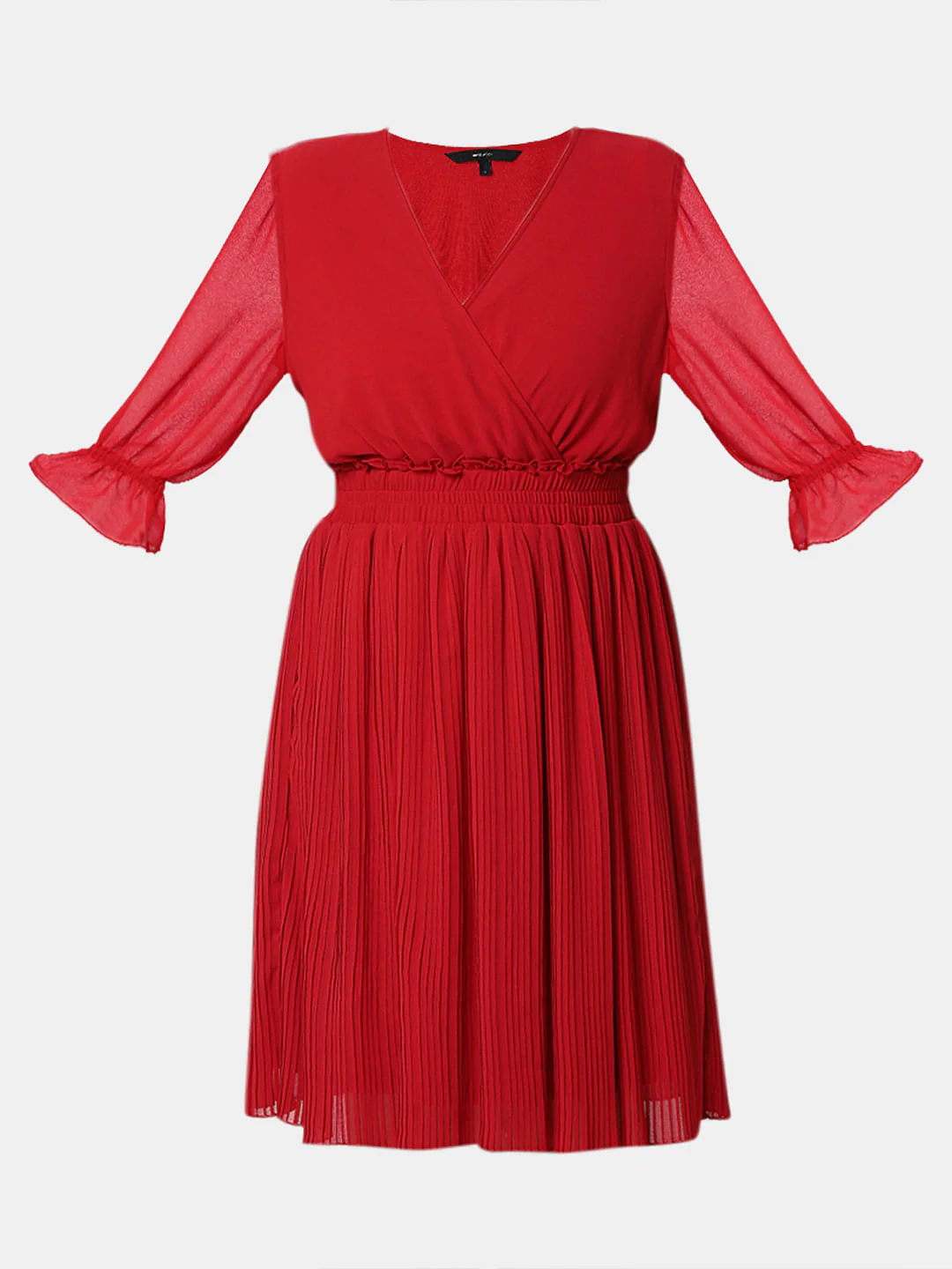 Red Pleated Fit & Flare Dress - Image 7