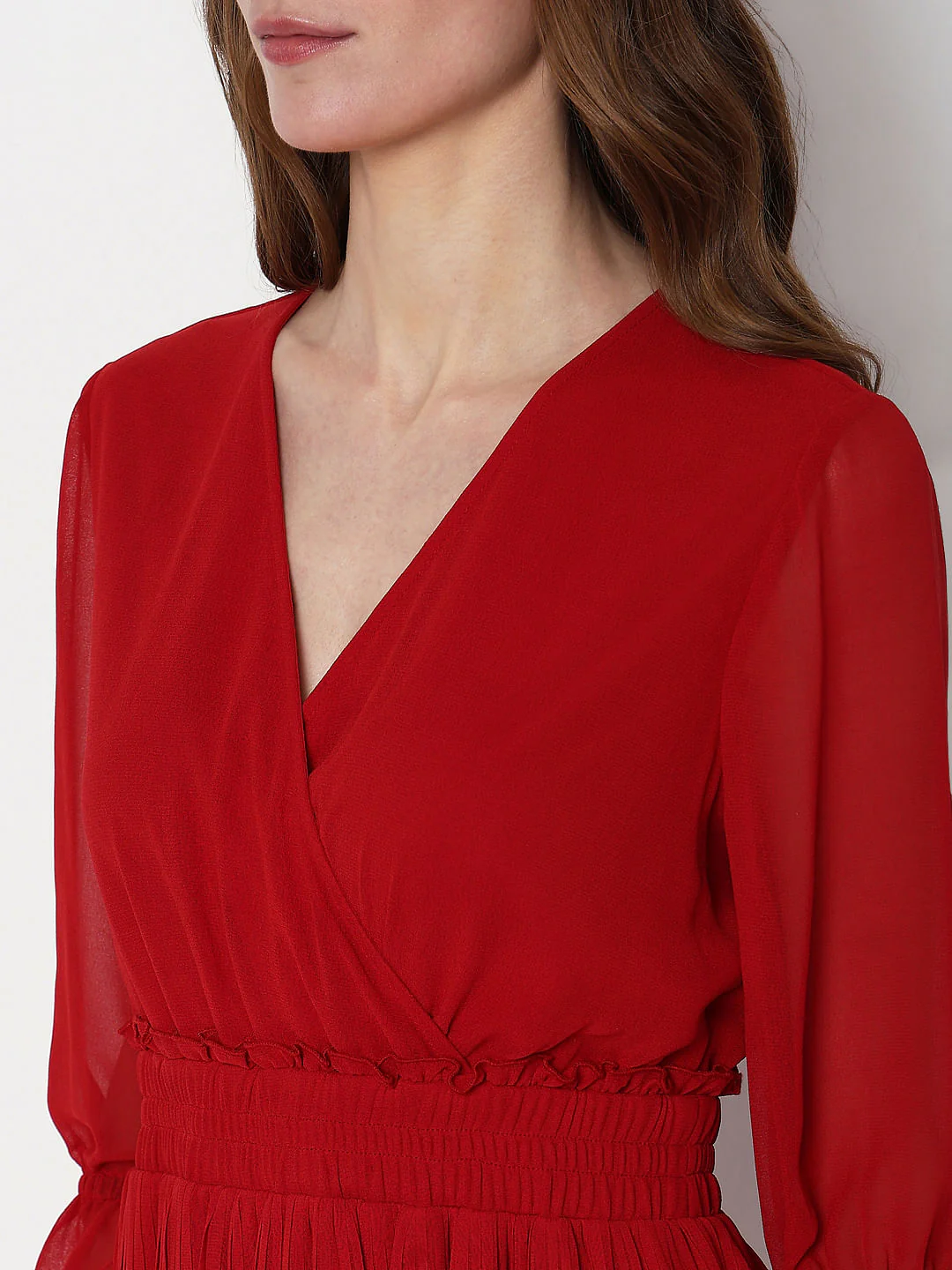 Red Pleated Fit & Flare Dress - Image 8