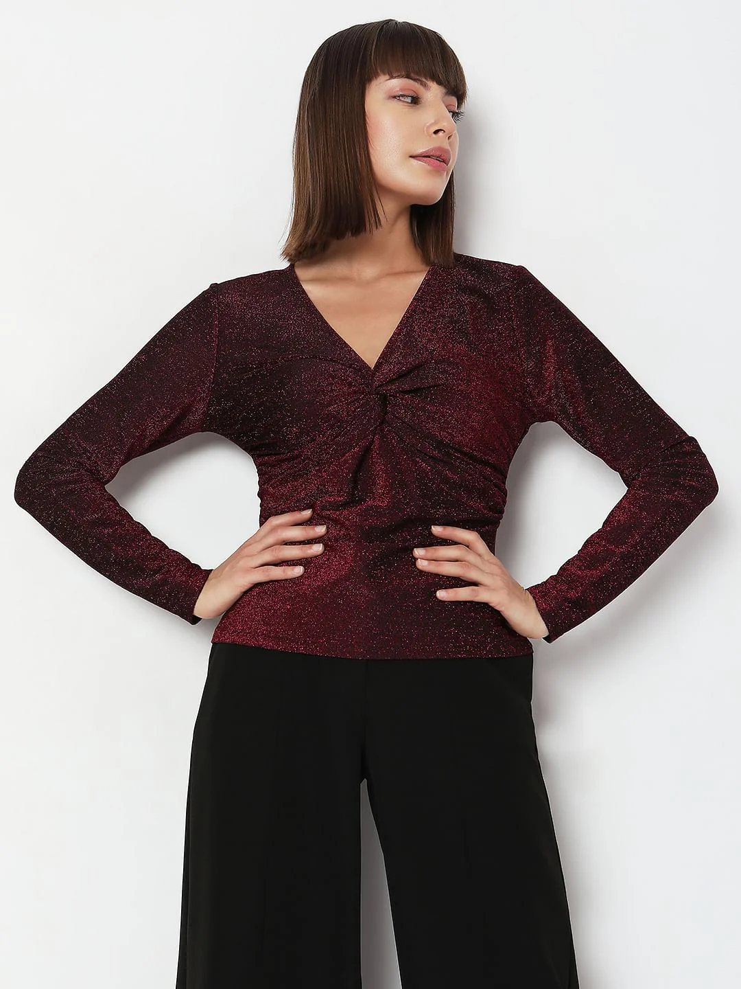 Wine Red Shimmer Lurex Top - Image 2